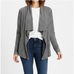 Market & Spruce Large Open Front Cardigan Navy Blue White Stripe Polka Dot